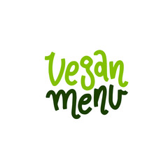 Vegan menu flat hand drawn lettering. Slogan for package, label, cover, brochure, bag. Poster typography design elements