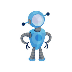 Cute blue robot. Vector illustration on white background.