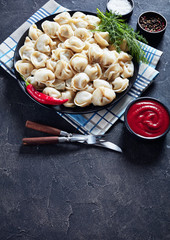 close-up of Delicious hot dumplings, top view