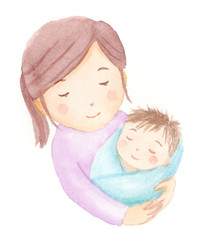 ママとあかちゃん　水彩イラスト