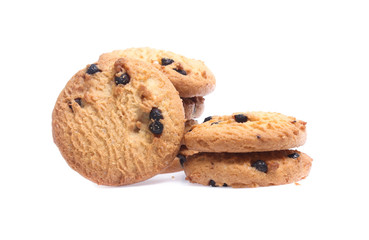 Chocolate chip cookies isolated on white background. Sweet biscuits