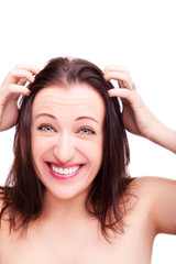 Fototapeta premium A portrait of beautiful face with beautiful eyes - isolated on white.