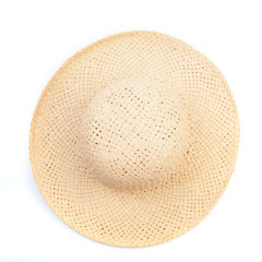 Pretty beautiful straw hat  on white background beach hat from a side view isolated - Image