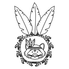 cute raccoon with feathers hat and floral decoration