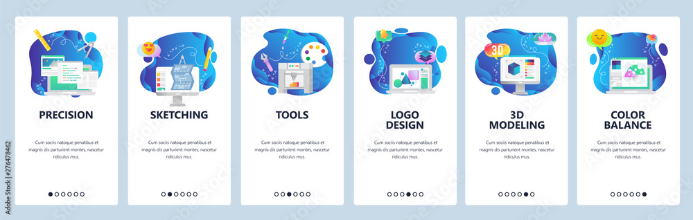 Aufkleber website and mobile app onboarding screens vector template