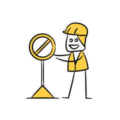 engineer and stop sign, doodle stick figure design