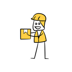 labor picking a box, doodle stick figure design