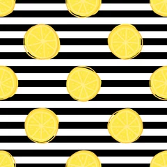 Papier Peint photo Lavable Citrons Modèle sans couture de tranches de citron. Fond d& 39 illustration vectorielle simple. Pour l& 39 impression, le textile, le web, la décoration intérieure, la mode, la surface, la conception graphique
