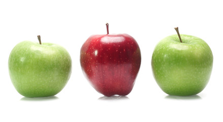 Green and red apple isolated on white background