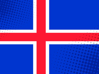 Vector image of the flag of Iceland with a dot texture in the style of comics.