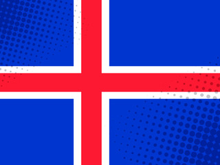 Fototapeta premium Vector image of the flag of Iceland with a dot texture in the style of comics.