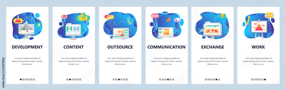 Aufkleber website and mobile app onboarding screens vector template