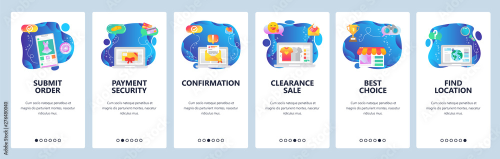 Poster website and mobile app onboarding screens vector template
