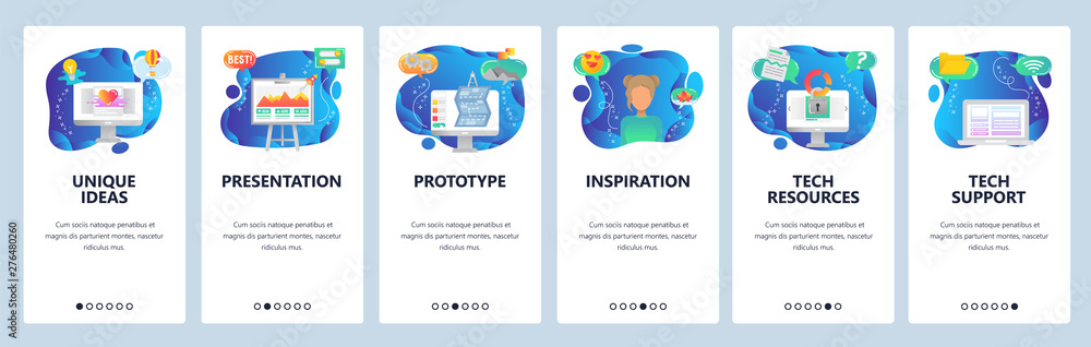 Poster website and mobile app onboarding screens vector template
