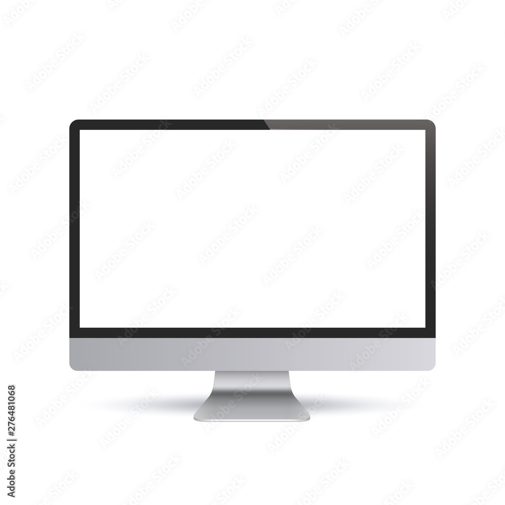 Poster monitor with white display and shadow, front view - stock vector.