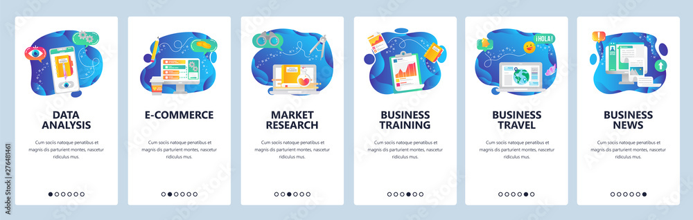 Poster website and mobile app onboarding screens vector template