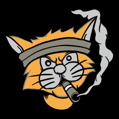 head cat smoking .vector hand drawing,Shirt designs, biker, disk jockey, gentleman, barber and many others.isolated and easy to edit. Vector Illustration - Vector