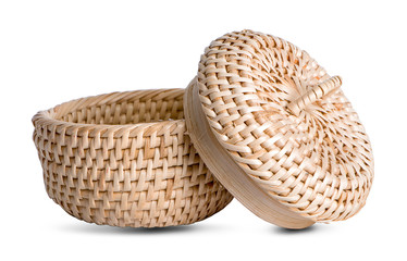 empty straw basket isolated on white background