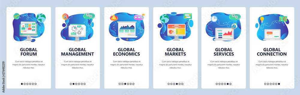 Poster website and mobile app onboarding screens vector template