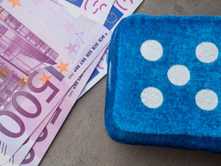 cube chips euro banknotes, Photo in motion. Concept - hope for good luck