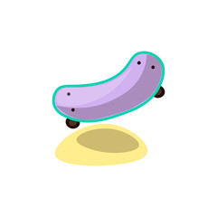 Vector cute skateboard illustration. Summer sport kids equipment - skate board icon in magenta and blue color. Cartoon summer skate kids illustration