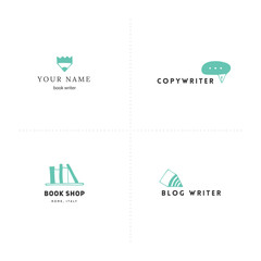 Vector set of hand drawn colored logo templates. Publishing, writing, and copywrite theme.