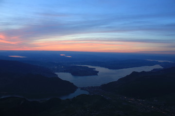 Sunset view from Mount Stanserhorn, Switzerland.
