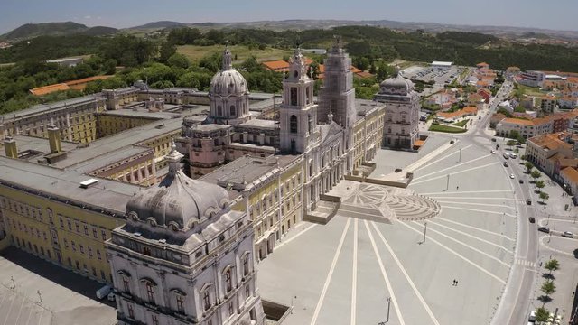 Mafra city in Portugal, Europe, medieval castle and village, 4k aerial view