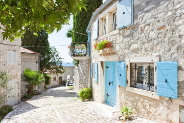 Rovinj, Istria, Croatia - Picturesque alleyway of the Middle Ages - obrazy, fototapety, plakaty