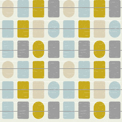 Abstract geometric vector seamless pattern inspired by mid-century modern fabrics. Simple shapes and lines in retro pastel colors and textured background. 