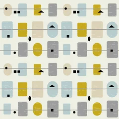 Deurstickers Jaren 50 Abstract geometrisch vector naadloos patroon geïnspireerd door moderne stoffen uit het midden van de eeuw. Eenvoudige vormen en lijnen in retro pastelkleuren en gestructureerde achtergrond.