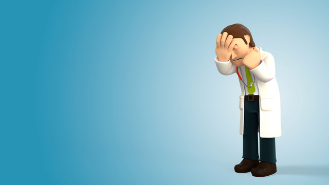 Sad Cartoon 3d Doctor With A Stethoscope Doing A Facepalm On A Blue Gradient Background 3d Rendering