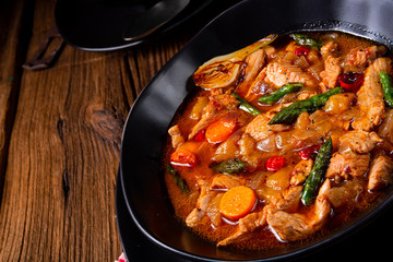 colorful turkey fricassee with asparagus and paprika