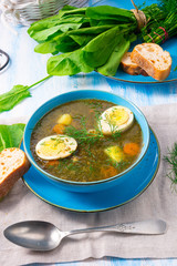 Sorrel soup with potatoes and egg