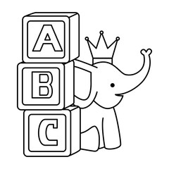 cute little elephant with blocks alphabet