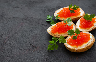 Sandwiches with red caviar
