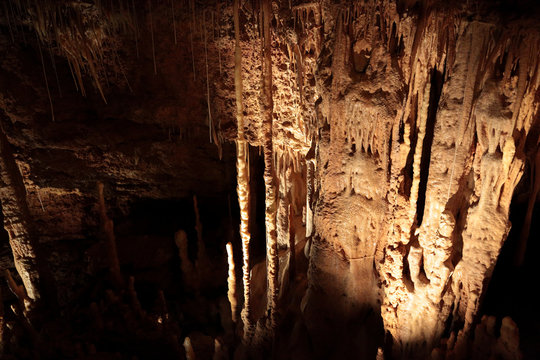 Stalactites and stalagmites inside Mammoth Cave National Park