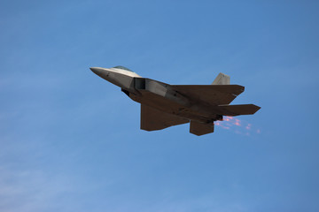 Hillsboro, Oregon \ USA - 21 September 2014: A US Air Force F-22 Raptor fly-by Hillsboro airshow