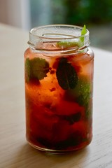  Strawberry Mojito cocktail in jam jar