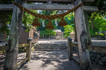 Fototapeta na wymiar Shirakawa-go - May 27, 2019: Shinto temple in the village of Shirakawa-go, Japan