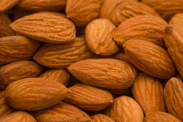 A large number of almonds, Close up.
