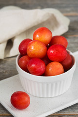 Red plum. Healthy diet. Light grey background