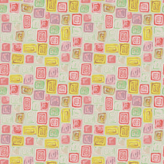 A seamless raster pattern with mosaic made with colorful square and rectangle tiles. Surface print design.