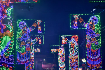 Kolkata, West Bengal, India October 2018 - Kolkata transformed into City of Lights during Durga...