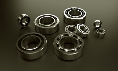 3D rendered different types of steel bearing illustration