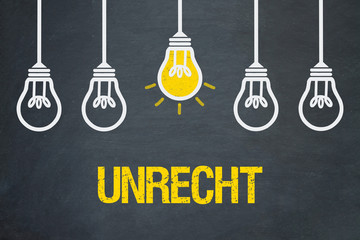 Unrecht / Tafel mit Glühbirnen