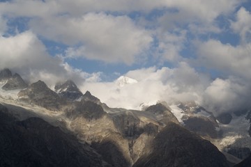 High altittude mountains and clouds
