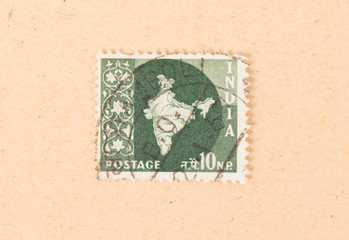 INDIA - CIRCA 1970: A stamp printed in India shows a map of the country, circa 1970
