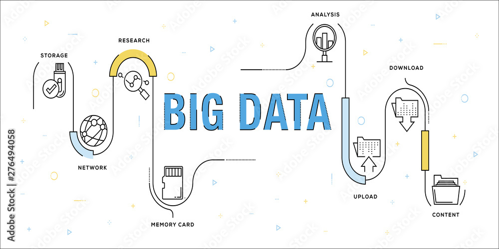 Poster big data vector concept and infographic design elements in linear style