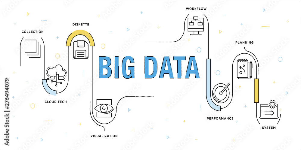 Poster big data vector concept and infographic design elements in linear style